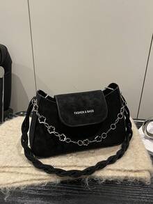 时尚高品质女士小手提包，新款简约小众设计，可单肩/腋下/斜挎链条包 - 黑色 - 查看 12