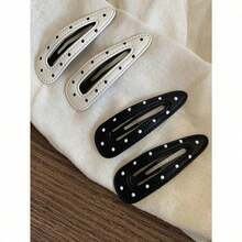 2/4 Pcs Black & White Polka Dot Leather Hair Claw Clips, Fashion Simple Elegant Versatile Hair Barrettes, Daily Wear Hair Accessories For Women, Perfect Gifts & School Essentials - 彩色 - 查看 3