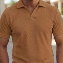 Kit Of 3 Textured Italian Polo Shirts Without Buttons, Slim Sleeves. - Beige, Caramelo y Negro - Ver 4