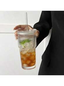 20.28oz Glass Coffee Cup With Lid And Straw, 600ml Multi-Purpose Insulated Reusable Glass Cup, Hand Wash Only, Suitable For Home, Office And Travel - 1pc - Multicolor - View 7