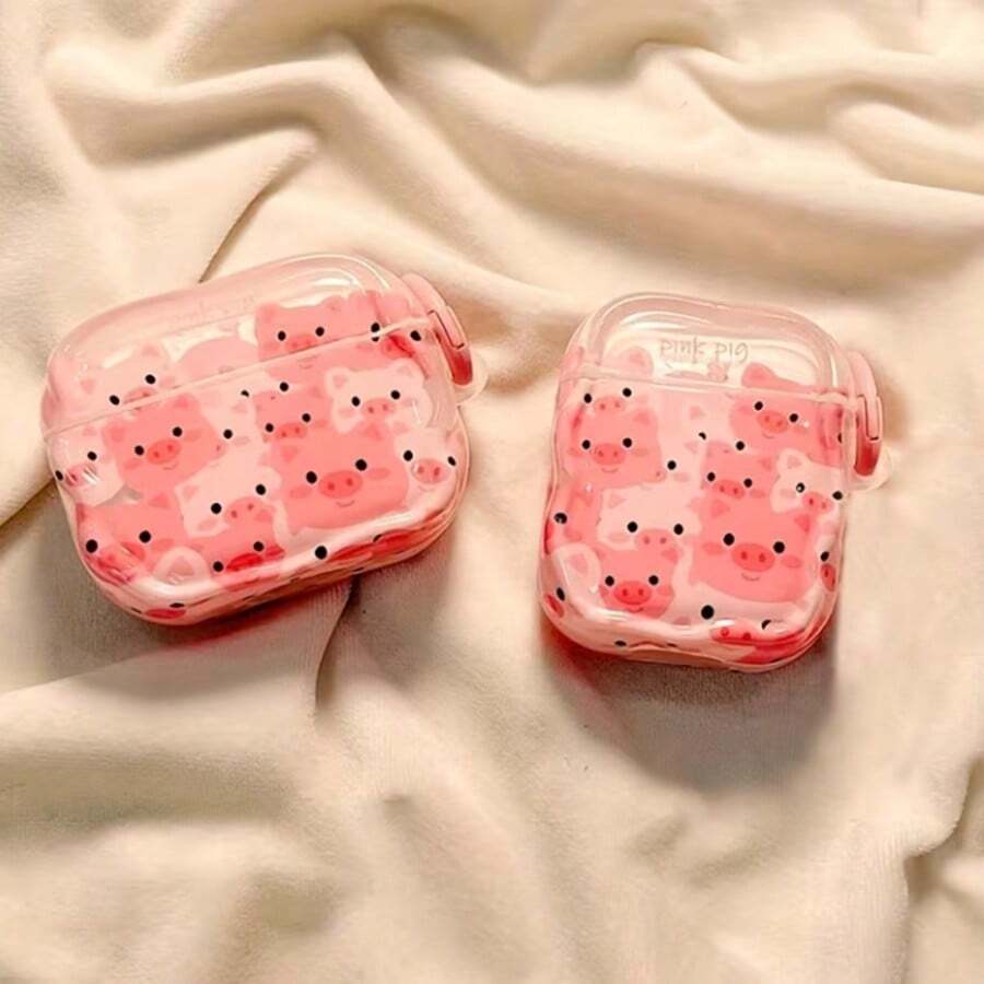 Cartoon Mini Pink Pig Head Protective Case Compatible With Apple Wireless Earphone Case, Scratch-Resistant And Anti-Drop - Clear - View 1