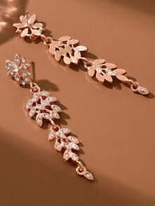 1 Pair Women's Rhinestone Inlaid Long Dangle Earrings - Rose Gold - View 2