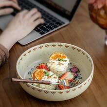 1个8英寸复古芝麻釉沙拉碗，家用陶瓷大碗 - 彩色 - 查看 7