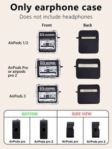 Retro Cassette Tape Bluetooth Headphone Case, WALKMAN Element Headphone Case, Y2K, Black Headphone Case With 1 Headphone Case Carabiner, Compatible With Headphone Case, Compatible With AirPod Case, Compatible With AirPods Pro (2nd Generation), Compatible With AirPods 3, Compatible With AirPods Pro, Compatible With AirPod 1/2, Compatible With AirPods 4, Compatible With AirPods Pro 3 - Black - View 10