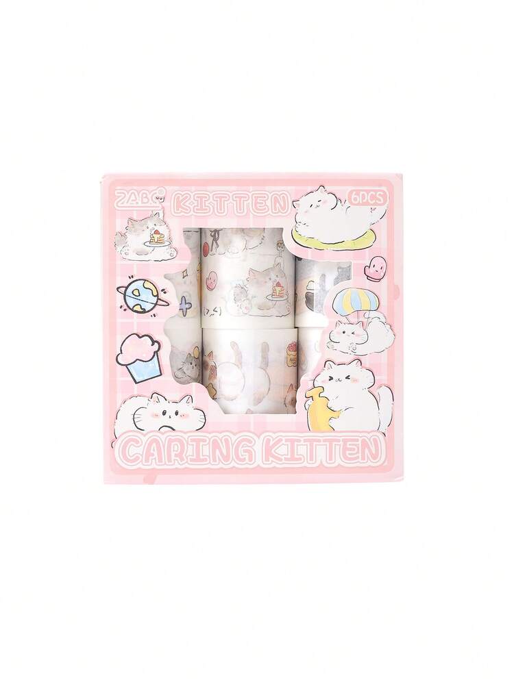 6巻入りボックス ネコモチーフ ステッカーセット、様々なネコのアクションデザインのペーパーとPET製クリエイティブステッカー、DIYジャーナルの装飾用品、友人への驚きのギフト - セット - 見る 14