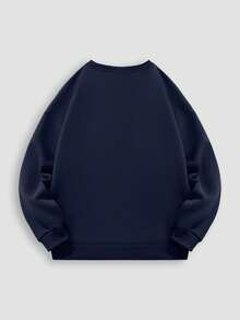 Cotton men's top, men's white drop-shoulder sweatshirt, thick fabric for autumn and winter, warm round neck, loose oversized sweatshirt, suitable for cold weather. - 藏青色 - 查看 3