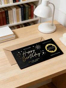 1pc Customizable Gold Foil Scratch Card Birthday Surprise Coupon, Personalized Luxury Gold Star Fireworks Design Birthday Scratch Card, Best Birthday Surprise Scratch Card, Personalized Gift, Party Favor - Multicolor - View 3