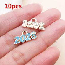 10个9x18毫米2028数字吊坠套装 – 现代简约锌合金数字吊坠，可用于DIY手链、项链和耳环 – 亮丽珐琅饰面，是完美的生日和毕业礼物 - 彩色 - 查看 22