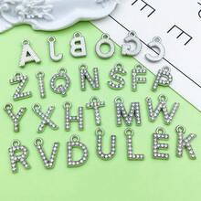 10/26pcs Rhinestones A-Z Alphabet Letter Charms Glitter Crystal Letter Beads For DIY Bracelet Necklace Earrings Choker Craft - Silver - View 4