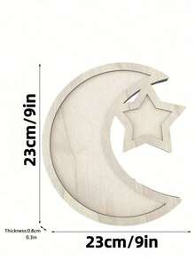 1pc Wooden Moon & Star Shaped Tray, Suitable For Home Gathering Decoration, Party Celebration Table Centerpiece Decoration, Fruit & Dessert Decoration, Plate Decoration, Party Decoration, Wooden Towel Decoration, Ramadan Decoration Tray, Eid Mubarak, Ramadan Kareem, Ramadan Greetings - Multicolor - View 7