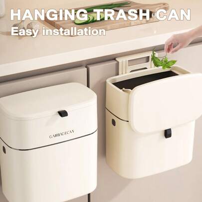All-In-One Hanging Trash Can - Can Be Hung On Cabinet Doors/Walls, Large Capacity With Lid - Fashionable Design, Suitable For Kitchen/Living Room/Bathroom/Bedroom/Office. Multi-Functional Hanging Trash Can, Lidded Plastic Trash Can, Kitchen Hanging Trash Can, Easy To Clean, Suitable For Restaurants And Food Carts.
