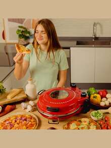 Horno Grill Électrique Cecotec Pizza&Co 1200W - Température Jusqu'à 400ºC, Cuisson en 5 Min, Thermostat Réglable, Résistances Supérieure et Inférieure pour Cuisson Uniforme, Plaques en Pierre pour Croûte Traditionnelle, Fenêtre de Visualisation,  avec Poignée Froid, Temporisateur 15 Min. - Multicolore - Voir 6