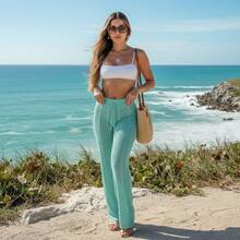 Women's Beach Cover-Up Pants With Cutouts, Summer Fashion, Ideal For Layering Over A Bikini, Swimsuit, Beach, Pool, Risorte - Baby Green - View 6