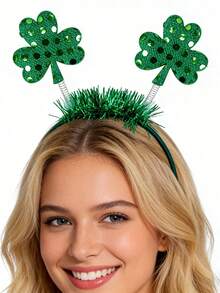 1pc Clover Bohemian Vintage Cute ABS Plastic Green Ribbon Party Headband, St. Patrick's Day Decoration - Green - View 2