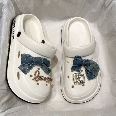 2026 New Cute Sweet Hollow Out Sandals, Minimalist Versatile Bow Decor Closed Toe EVA Slip-On Slippers For Summer