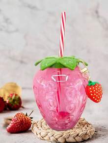 1pc 17oz Reusable Strawberry Shaped Cup With Straw & Lid, Cute Beverage Bottle Perfect For Summer Parties - Multicolor - View 3