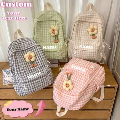 (Customized Embroidery) Fashionable Large Capacity Student Backpack, Personalized Name, Letter And Color - Nylon Zipper Closure Design, Sunflower Pattern, Front Pocket, Adjustable Straps For Hand/Shoulder/Dual Carry, Niche Comfortable Suitable For Various Colors - Suitable For Outing, Travel, Shopping, Party And Daily Use For Teenagers