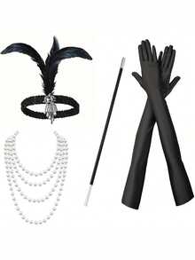 Bộ phụ kiện trang phục thanh lịch thập niên 1920 dành cho nữ, gồm 5 món, phụ kiện cổ điển sang trọng phù hợp cho tiệc độc thân, lễ hội hóa trang, bao gồm băng đô, găng tay và đạo cụ, bộ 4 món dùng để trang trí ngày lễ. - Nhiều màu - Xem 14