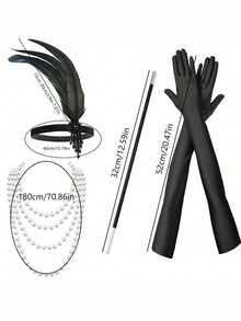 Bộ phụ kiện trang phục thanh lịch thập niên 1920 dành cho nữ, gồm 5 món, phụ kiện cổ điển sang trọng phù hợp cho tiệc độc thân, lễ hội hóa trang, bao gồm băng đô, găng tay và đạo cụ, bộ 4 món dùng để trang trí ngày lễ. - Nhiều màu - Xem 10