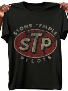 Cotton T-Shirt Vintage  Stone Temple Pilot Novelty Print Vintage Casual Breathable Short Sleeve T-Shirt Ideal Gift Pilot Pattern Gift - 黑色 - 查看 8