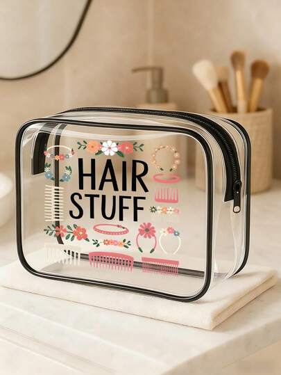 "Hair Stuff"Hair Accessory PVC Toiletry Bags,PVC Travel Organizer Pouch With Zipper Closure - Lightweight Fade-Resistant Makeup & Toiletry Bag For Women & Girls, Large Capacity Transparent Cosmetic Bag With Nylon Zipper - Lightweight, Spring And Summer Storage, Durable, Suitable For Swimming, Beach, Diving And Summer Vacation