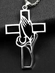 1pc Personalized Hollow Cross Geometric Exaggerated Minimalist Vintage Casual Necklace - Silver - View 3