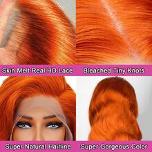 Ginger Orange 13x4 HD Lace Front Wigs Human Blended Hair Pre Plucked 350# Body Wave Wigs For Women 200% Density Orange Frontal Lace Wig Natural Looking Bleached Knots With Baby Hair Ginger Wig - S350 - View 6