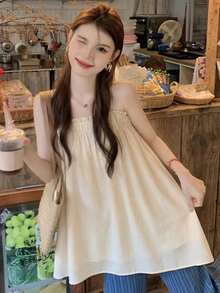 Áo hai dây trễ vai màu trắng mới mùa hè Y6Y dành cho nữ - Màu be - Xem 2