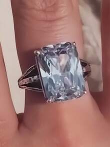 1 Stück Boho-Stil Vintage Silber & Weißer Kubikzirkonia Ring, geeignet für Hochzeit, Verlobung, Versprechen, Alltag - Antiksilber - Übersicht 6