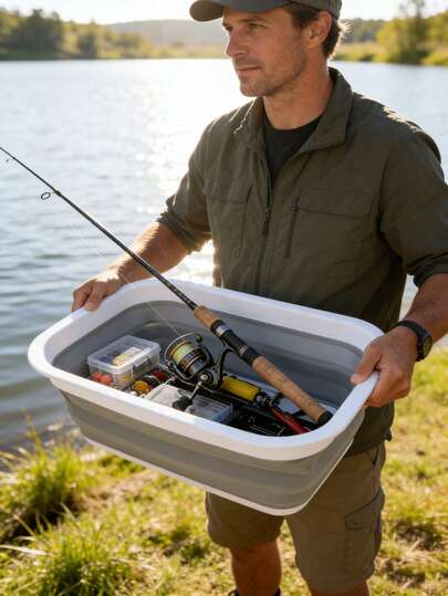 1pc 2.6 Gallon (10L) Collapsible Wash Basin, Space-Saving Multipurpose Folding Sink Basin, Kitchen Storage Tray, Suitable For Outdoor Camping, Vegetable Washing, RV (Rectangular)