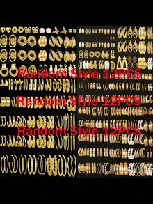 Juego de 72/36/24/12 piezas de pendientes de aro y pendientes de botón con diseños geométricos irregulares, mariposas, corazones y perlas falsas, de moda y sencillos, para mujeres, parejas, vacaciones de verano, citas, regalos, uso diario, casual, fiestas y bodas - Amarillo Oro - Ver 8