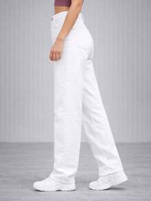 Women's White Wide Leg Jeans, High Waist, Palazzo Style - 白色 - 查看 2