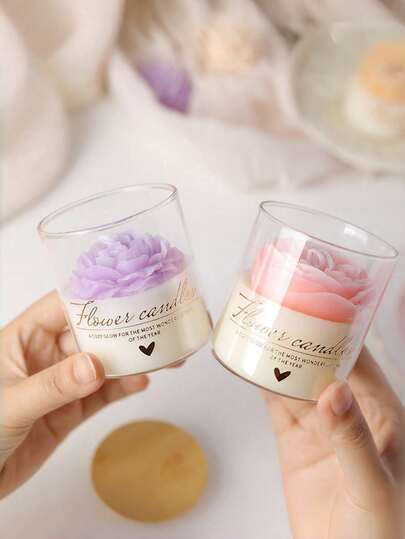 A Peony-Shaped Candle In A 6.5cm Diameter (2.56in) And 8cm High (3.15in) Glass. This Long-Lasting, Handmade Soy Wax Scented Candle Is Suitable For Valentine's Day, Home Decor, Parties, Table Settings, Holiday Gifts, Dinners, Banquets, Relaxation/Meditation, Ambient Lighting, And Also Makes A Great Gift For Women, Especially For Valentine's Day.