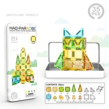 35pcs Mini Magnetic Tiles | Transformable Magnetic Building Blocks - Children Outdoor Puzzle Educational Toys - Portable Travel Iron Box Magnetic Tiles Set - Multicolor - View 10