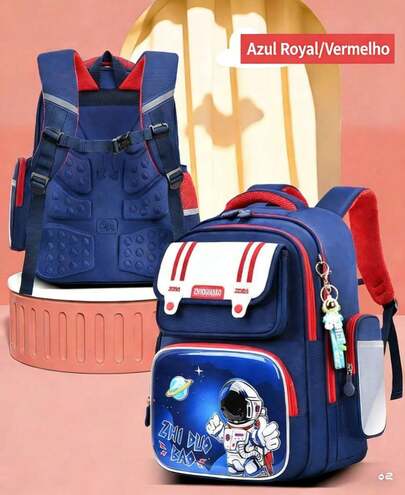 Mochila Escolar Infantil com Design de Astronauta – Ortopédica, Ergonômica, Leve e Resistente, Ideal para Meninos e Meninas