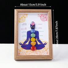1pc Natural Reiki Gemstone Decor, 7 Chakra Life Crystal Pebble Wooden Photo Frame, Feng Shui Craft, Home Decor Gift, Spring Garden Decoration - Chakra Photo Frame - View 5