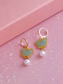 1 Pair Chinese Style Butterfly Pearl Pendant Earrings, Elegant Resin Faux Agate Jade Feeling Earrings, Chic Luxury Refined Jewelry - Butterfly - View 13