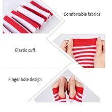 Benefeet Sox Womens Rainbow Striped Knee High Thigh High Socks Arm Warmers Set Fingerless Gloves Halloween Costume - Đỏ Trắng - Xem 5