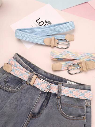 1pc Adjustable No-Hole Belt Versatile Everyday Style Woven Elastic Snap Buckle Student-Friendly Lazy Belt Decorative Jeans Fashionable Casual No-Hole Retro Leather Belt