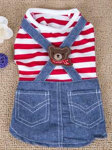 可爱宠物服装条纹背带裙和背带裤，蓝白条纹或红白条纹 - 彩色 - 查看 15