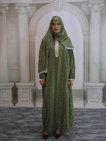 大码祈祷服套装，长袖主教袖，梭织面料，无弹力长头巾