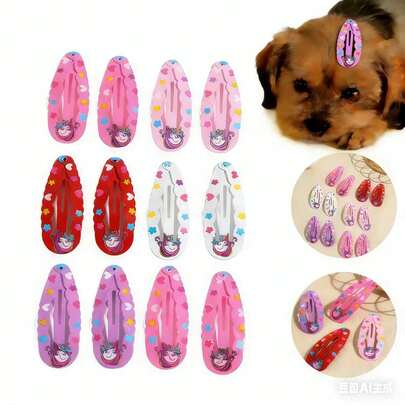 12pcs Cute Dog & Cat Design Hair Clips Accessories Set (Random Color)