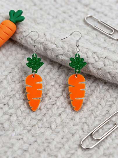 1对创意胡萝卜造型耳环，可爱有趣的女士耳环，独特设计耳环