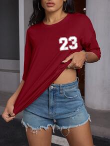 Customizable Personalized Gift, Front And Back Customizable Women's T-Shirt, Add Your Name And Number, Choose Favorite Color And Font Sports - Burgundy - View 3