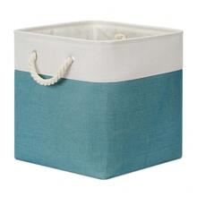 Fabric Baskets For Closets Shelves Lined Set Of 3 Large Square Collapsible Storage Bins For Organizing 13 X 13 Cube Storage Bins For Pantry Organization Storage(Teal Blue) - White & Teal - View 10