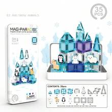 35pcs Mini Magnetic Tiles | Transformable Magnetic Building Blocks - Children Outdoor Puzzle Educational Toys - Portable Travel Iron Box Magnetic Tiles Set - Multicolor - View 12