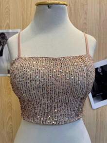 Irresistible Festive Glitter Top - Beige - View 2