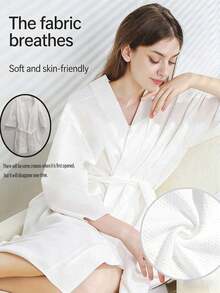 Bata de kimono de punto de gasa de algodón turco - Secado rápido - Suave, Bata de dama de honor [Bata desechable] - Blanco - Ver 14