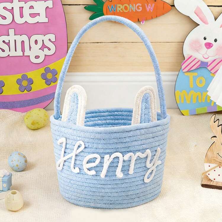 Personalized Cotton Rope Rabbit Basket, Easter Basket, Rabbit Shaped, Customized With Your Name, Suitable As Easter Gift, First Easter Gift, Easter Egg Hunt Basket Or Easter Decoration. Cotton Rope Gift Basket, Hunting Basket, Party Favor - Rabbit Basket + Carrot - View 6