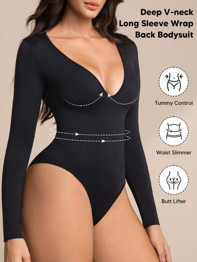 Women's Fashion Deep V-Neck Long Sleeve Bodysuit